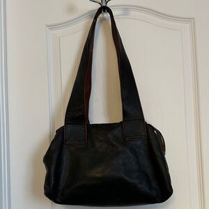 Joanel Black Leather Shoulder Bag with Green Interior